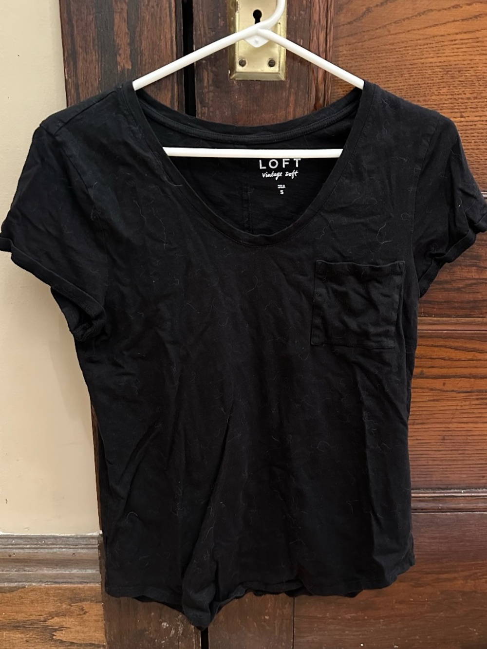 LOFT Black Scoop Neck Pocket Tee